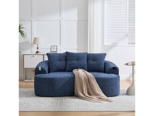 Canapé fixe 2 places 164 x 92 cm bleu en chenille, assise profonde avec ressorts ensachés et 3 coussins