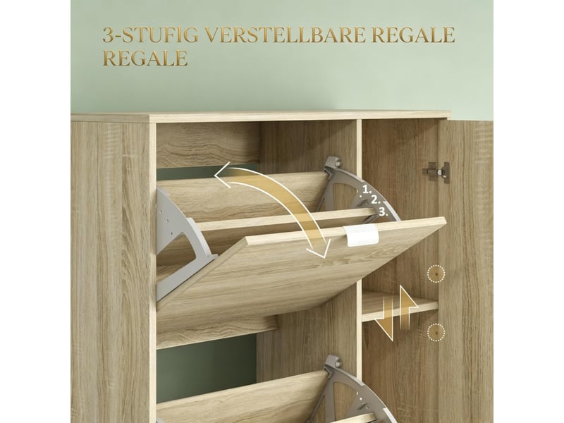 Meuble à chaussures à 4 portes battantes, 2 placards et façades miroir pour 16 paires de chaussures, meuble d'entrée - Conforama R