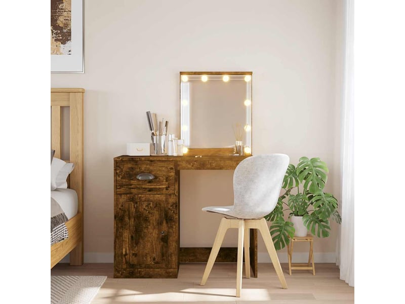  Coiffeuse, table de maquillage avec lumières led chêne fumé 90x42x132,5 cm  - Conforama B