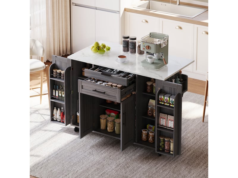  Desserte 4 portes 2 tiroirs coloris gris mdf desserte gris - Conforama E