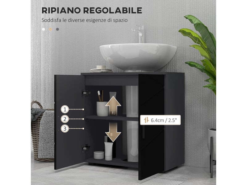  Meuble sous lavabo pour lavabo sur colonne noir, 2 portes, 60 x 30 x 60 cm  - Conforama W