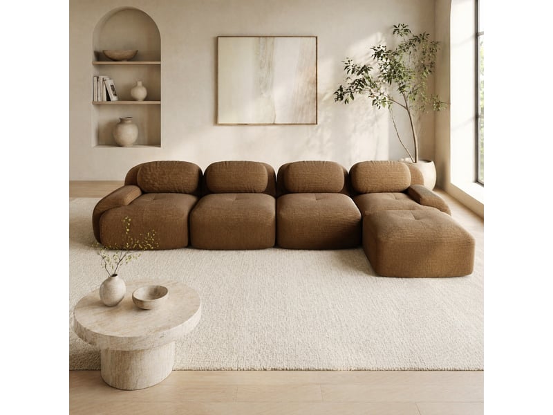  Canapé d’angle modenvie 4 places modulable en velours côtelé marron 388 x 178 x 70 cm  - Conforama E