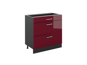 Vicco meuble cuisine, rouge brillantanthracite, 80cm avec 3 tiroirs sans plan de travail