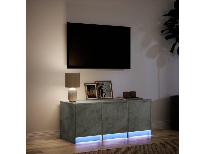  Meuble tv - banc tv - meuble de rangement avec led gris béton 97x34x40 cm bois d'ingénierie  - Conforama D