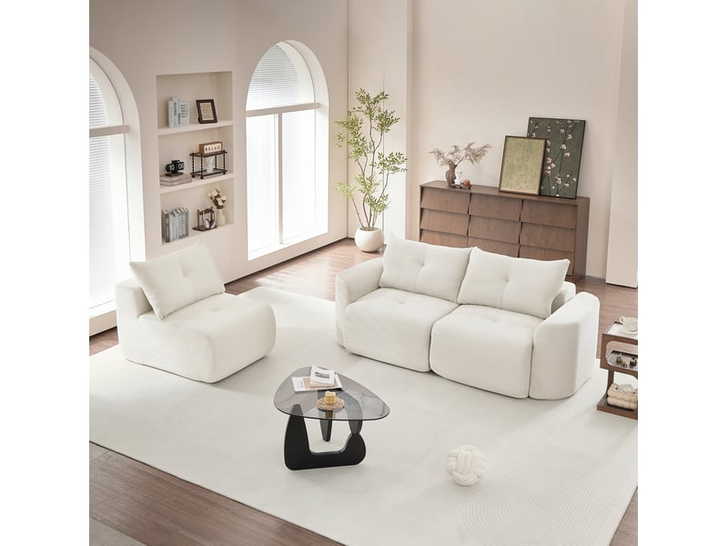 Canapé modulable 3 places configuration 2+1 en velours côtelé beige homvra - Conforama C