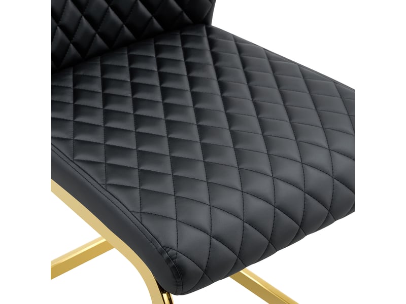  Chaises de salle à manger 2 pièces en tissu à motif losange noir, dossier haut et assise rembourrée, piètement métal doré antidérapant et robuste, idéales pour restaurant  - Conforama E