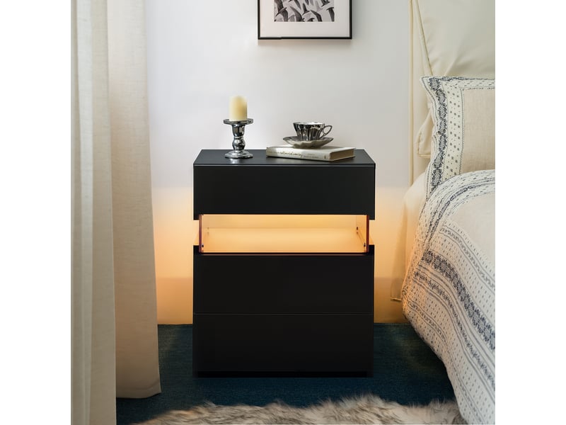  Table de chevet led,48x38x61 cm,3 tiroirs avec panneau acrylique,noir  - Conforama B
