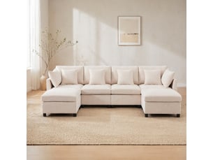 Canapé modulable 6 places convertible en u ou en l beige evryae