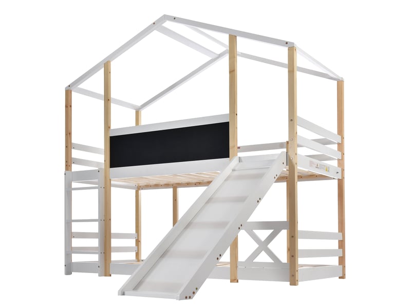  Lit cabane superposé pour deux enfants avec toboggan  - Conforama E