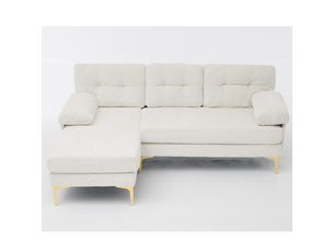 Canapé d’angle 3 places beige, méridienne réversible gauche droite, canapé en tissu chenille, 187,5 cm pour salon moderne