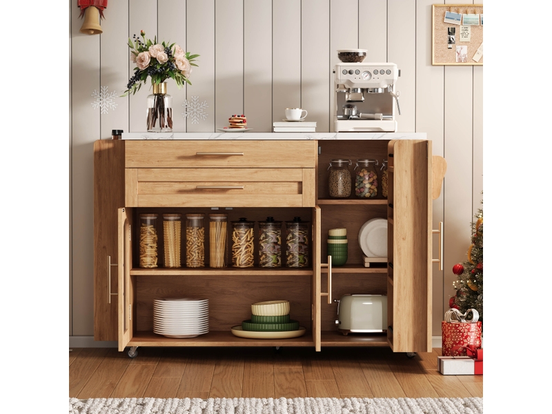  Îlot de cuisine mobile sur roulettes avec plateau rabattable, chariot de cuisine mdf, 138x70x90 cm  - Conforama E