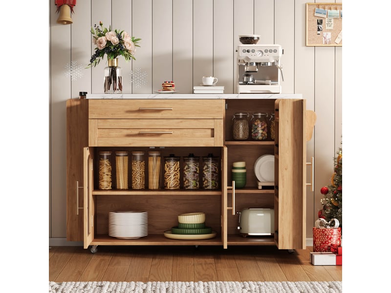  Îlot de cuisine mobile sur roulettes avec plateau rabattable, chariot de cuisine mdf, 138x70x90 cm  - Conforama E