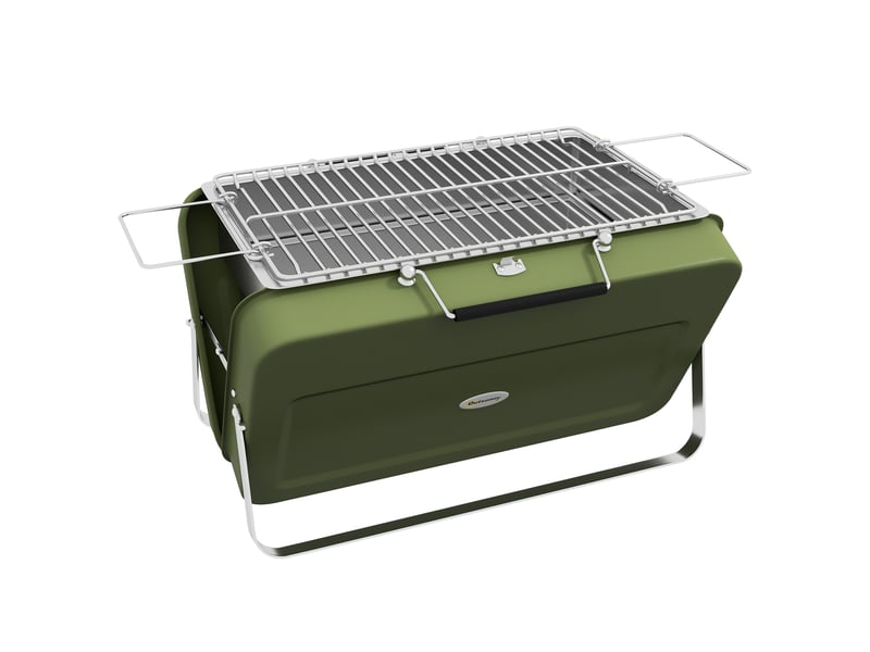  Barbecue portable au charbon de bois, mini barbecue pliable, avec bac à charbon et récupérateur de cendres, boîtier en métal, vert  - Conforama A