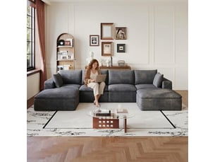 Canapé nuage 340 cm en velours côtelé 6 places gris foncé modulable sans montage