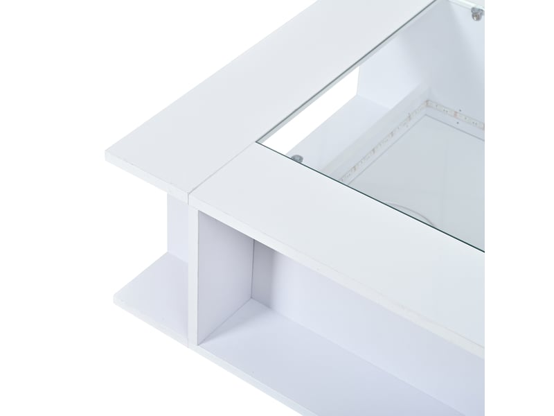  Table basse carrée blanche 70x70x30 cm avec plateau en verre, table de salon avec led contrôlable par application, finition brillante  - Conforama W