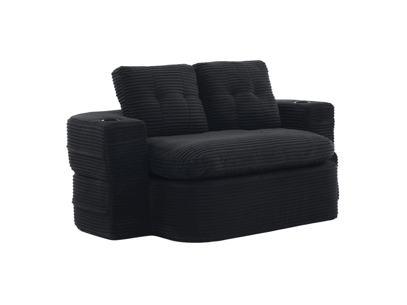  Fauteuil convertible 2-en-1 165x97x61 cm avec accoudoirs réglables, velours côtelé, noir  - Conforama A
