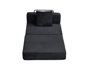 Fauteuil convertible, avec coussins, en velours côtelé, coloris noir, l92,5 x p92,5 x h60 cm, pour salon et chambre