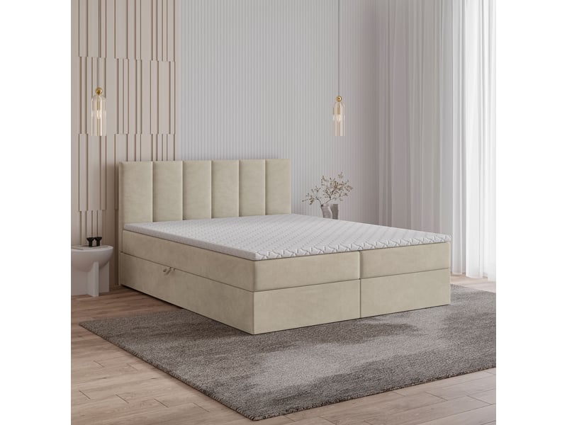  Boxspring meril 200x200 cm, lit complet avec matelas, beige  - Conforama B