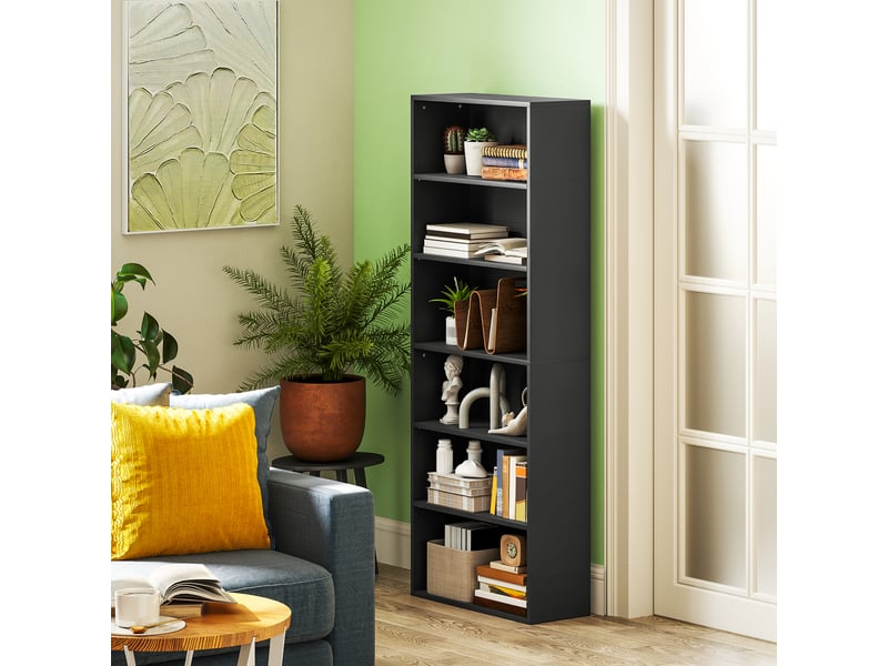  Bibliothèque étagère de rangement 6 niveaux avec étagères réglables pour salon, chambre, bureau, 60x24x158,5cm, noir  - Conforama C