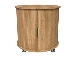 Table de chevet cylindrique avec prise 2 usb porte coulissante effet chêne 60 cm