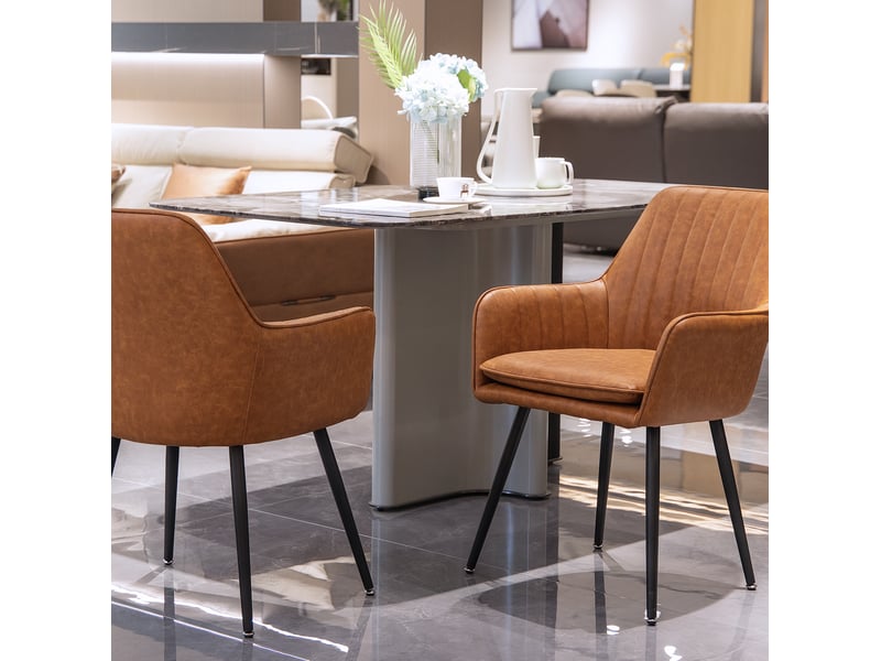  Lot de 2 chaises de salle à manger marron avec accoudoirs et pieds en métal  - Conforama D