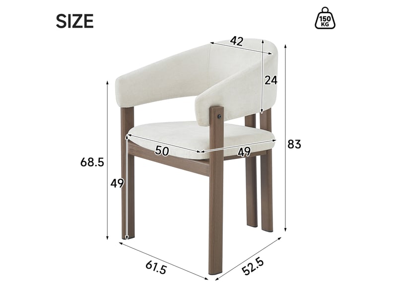 Lot de 6 chaises de salle à manger 61,5x52,5x83 cm, design contemporain, avec accoudoirs, métal, tissu en lin, teinte noyer+beige  - Conforama C