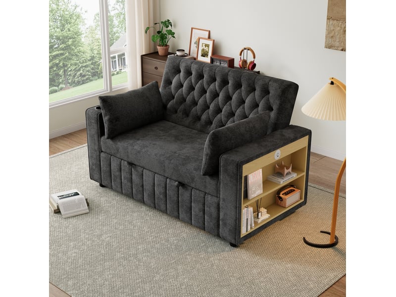  Canapé convertible modenvie 2 places avec rangement usb en chenille gris 140 x 137 x 84 cm  - Conforama D