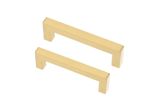 Jeu de 2 poignées pour meubles de cuisine, en acier inoxydable carré avec finition brossée en laiton, 128 mm avec vis