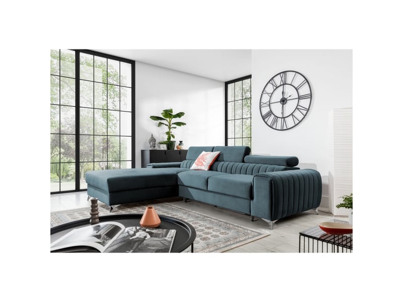  Canapé d'angle gauche bleu canard convertible 3 places jayson couchage spacieux  - Conforama E