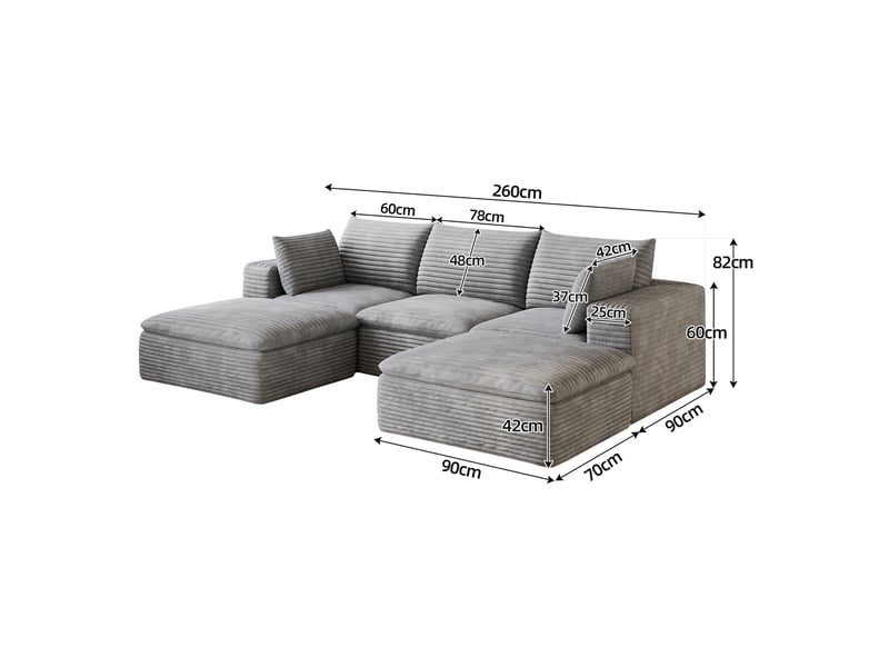  Canapé de salon, canapé cloud – sans montage, style cloud, gris foncé, en velours tricoté, 260 cm  - Conforama W