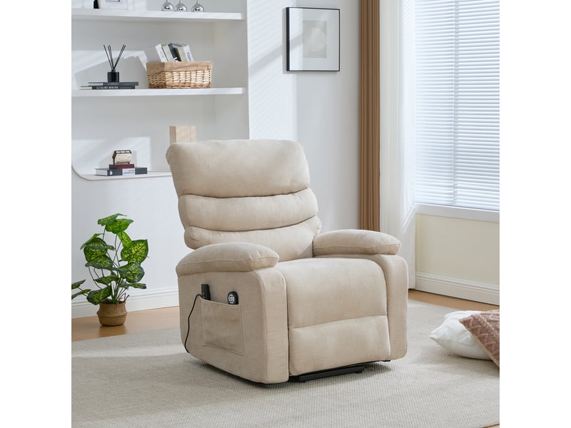  Fauteuil releveur électrique kaki clair avec massage, chauffage et repose-pieds réglable  - Conforama B