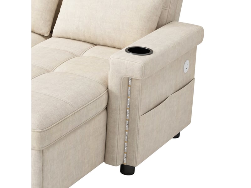  Canapé d'angle en u convertible,4 places,avec  2 méridiennes de rangement, éclairage led, port usbtype-c,268,5 × 141,5 × 90 cm,beige  - Conforama E