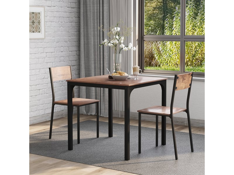  Ensemble table et 2 chaises marron vintage, table carrée 70 cm, table et chaises pour balcon, salle à manger ou petit salon  - Conforama C