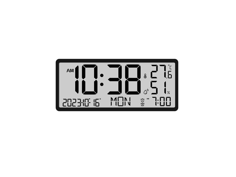  Horloge murale numérique  heure-date-température int.-humidité noir  - Conforama A