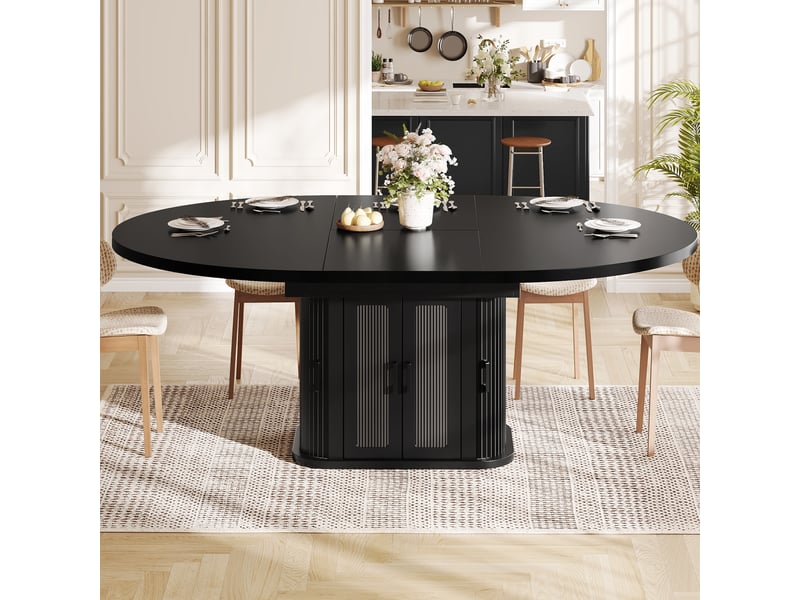 Table à manger extensible 118-158 x 118 x 76 cm, 2 à 6 personnes, rangement dissimulé, séparateurs réglables, portes coulissantes, mdf, noir Bliss Lite - Conforama E
