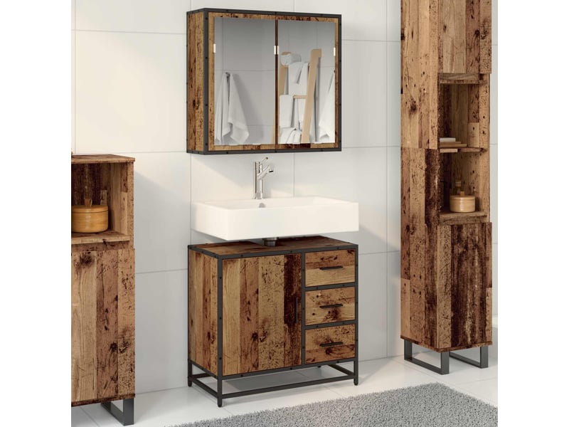 Ensemble de mobilier de salle de bain 2 pc bois ancien cf64020 - Conforama B