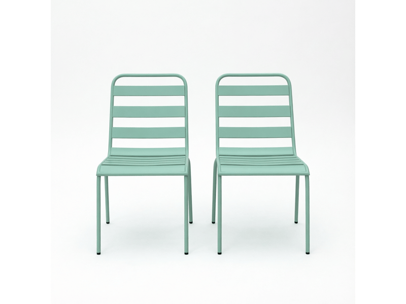 Chaises de jardin lot de 2 empilables avec patins réglables, sans coussin, pour terrasse et balcon en acier vert - Conforama A