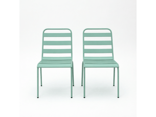 Chaises de jardin lot de 2 empilables avec patins réglables, sans coussin, pour terrasse et balcon en acier vert