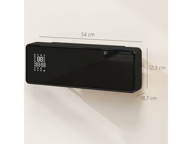  Chauffage électrique mural en céramique 2000 w, ventilateur, thermostat, minuterie, télécommande, panneau en verre, noir  - Conforama E