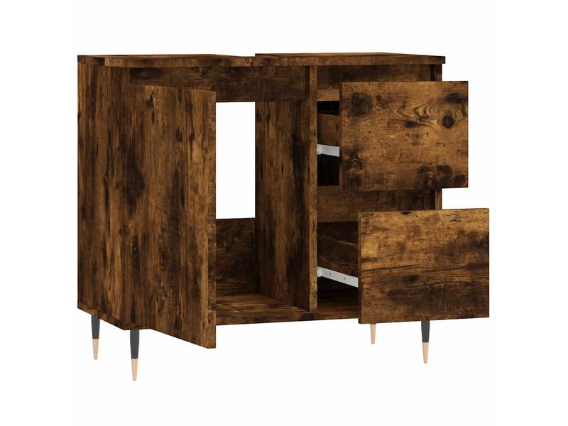  Amoire de salle de bain chêne fumé 65x33x60cm bois d'ingénierie shl1224  - Conforama D