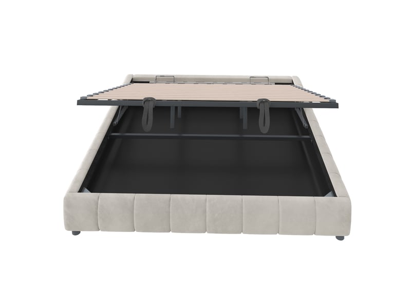  Lit 180x200 cm beige avec coffre hydraulique et cadre led flottant - sans tête de lit, sans matelas  - Conforama E
