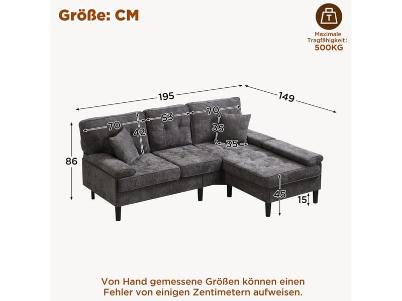 Canapé d'angle en l ,3 places, avec méridienneet pouf amovible,195 x 149 x 86cm,gris - Conforama C