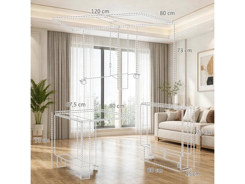  Table extensible pliante avec roulettes et rabattants, jusqu'à 6 personnes, en bois noir imitation marbre, 120×80×73 cm  - Conforama D
