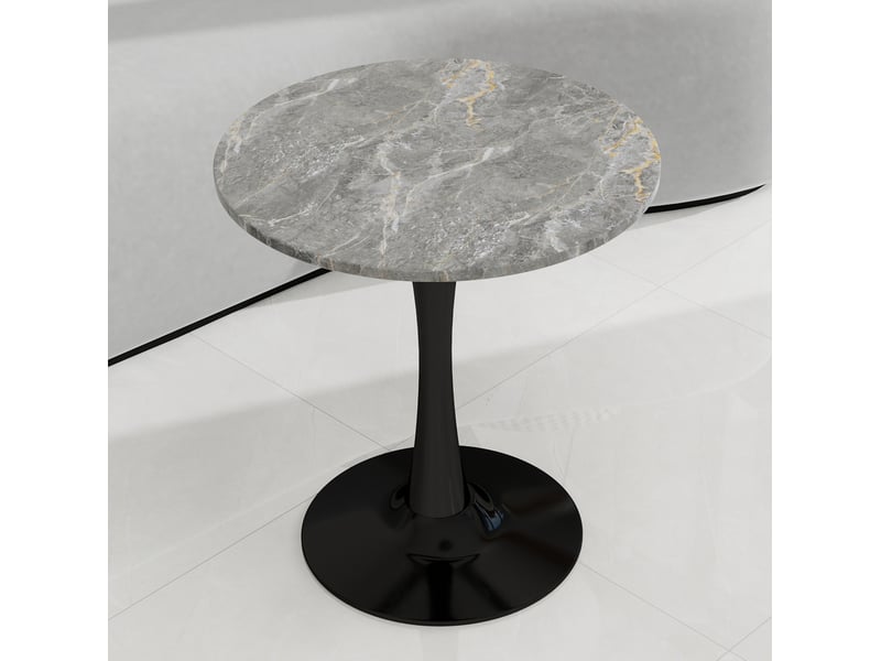 Table à manger ronde 70 cm noire et grise, marbre artificiel, pied central en fer  - Conforama D