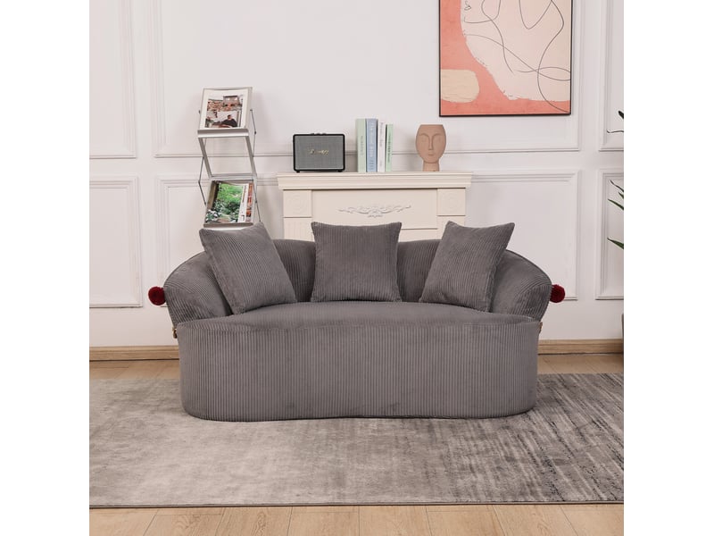  Canape droit 2 places compressé 163x93x68 cm en mousse et velours côtelé couleur gris foncé, design moderne  - Conforama B