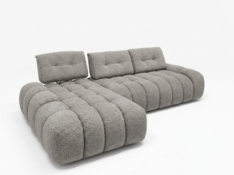  Bobochic canapé d'angle avec dossier avance recule apollon en tissu bouclette gris clair  angle gauche APOLLON - Conforama A