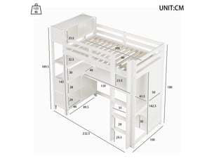 Lit mezzanine 90x200 cm <strong></strong>  <strong></strong> coloris blanc