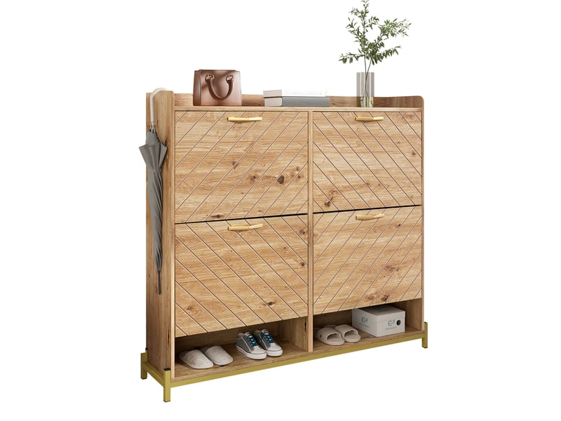  Meuble à chaussures ulevr à 4 portes abattantes, rangement compact 108,5 x 24 x 100 cm, mdf aspect bois  - Conforama A