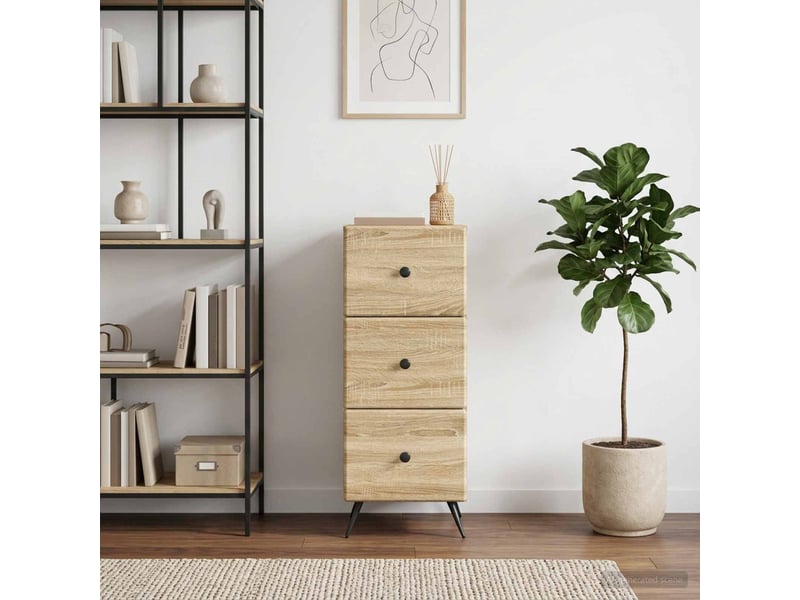  Armoire de rangement bureau, armoire à tiroirs chêne sonoma 33 x 34,5 x 90 cm shl6332  - Conforama D