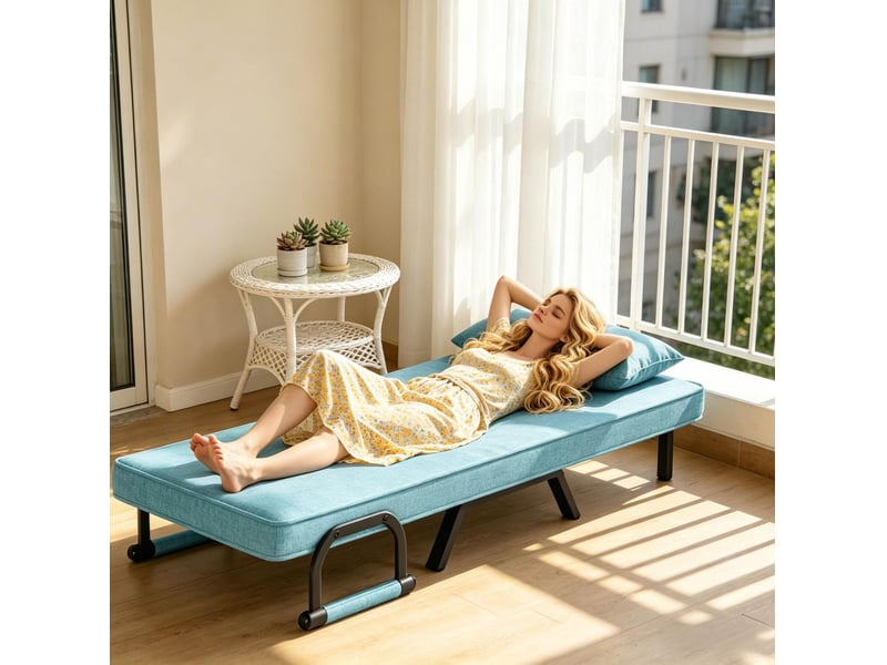  Fauteuil convertible 3 en 1 bleu en lin et métal  - Conforama B